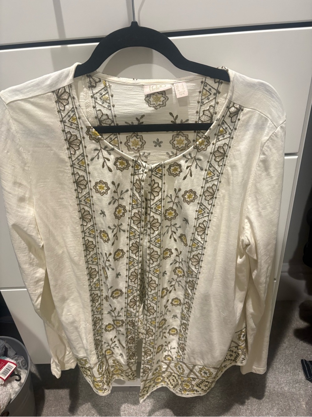 Lavish Ivory Embroidered Tunic Top with Yellow Accents